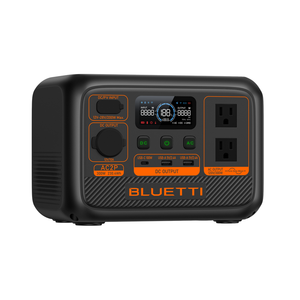 BLUETTI AC2P Portable Power Station 230.4Wh LiFePO4 Battery, 300W AC Output, Fast Charging & App Control