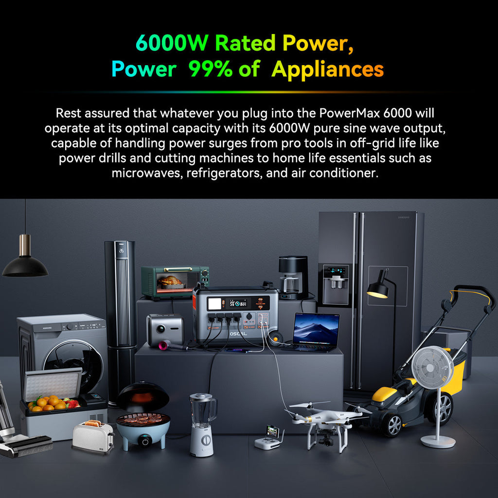 OSCAL PowerMax 6000 Expandable Portable Power Station 3600Wh LiFePO4 Solar Generator