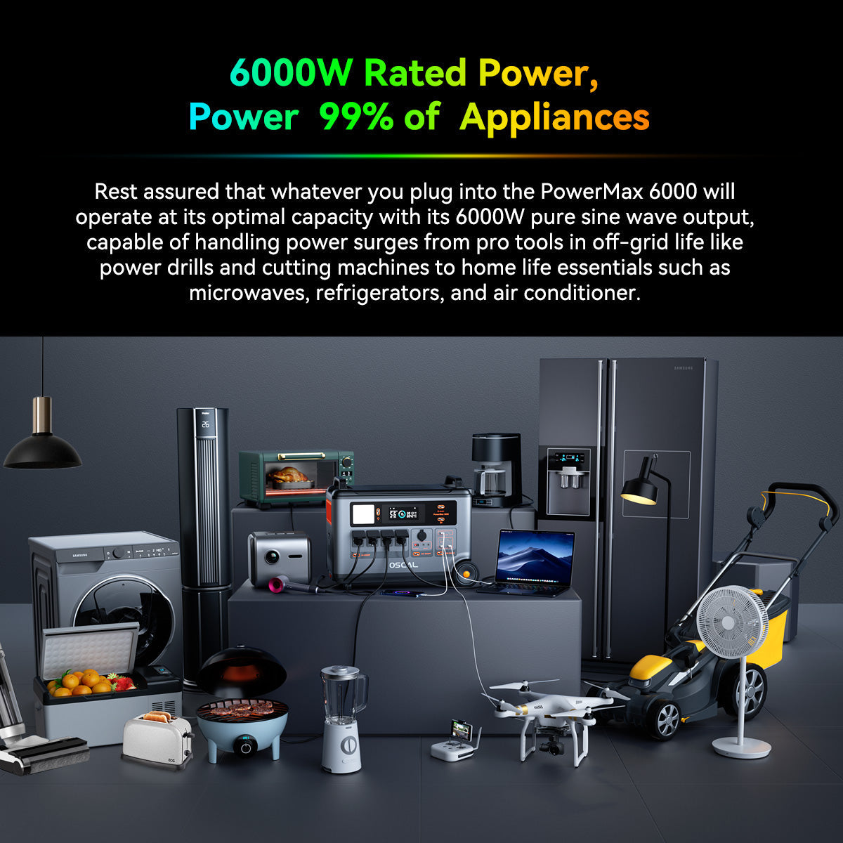 OSCAL PowerMax 6000 Expandable Portable Power Station 3600Wh LiFePO4 Solar Generator