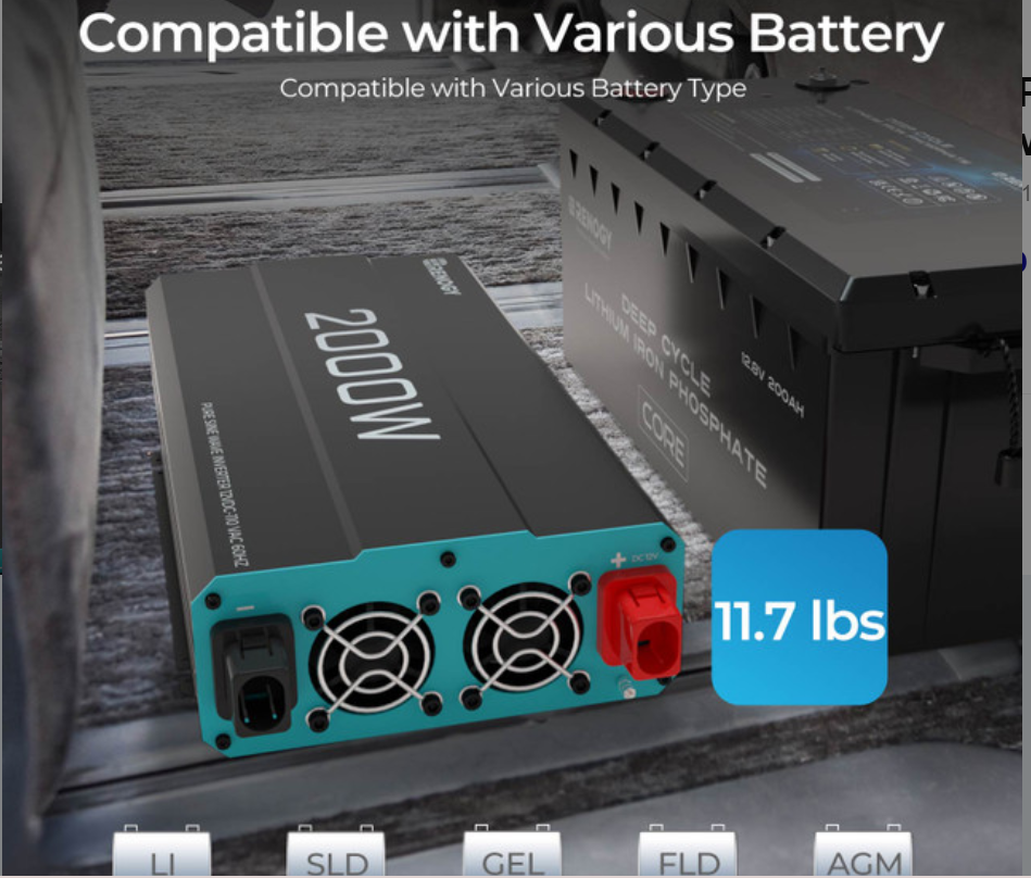 2000W 12V Pure Sine Wave Power Inverter, New Edition DC to AC Converter